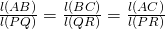 \frac{l(AB)}{l(PQ)} = \frac{l(BC)}{l(QR)} = \frac{l(AC)}{l(PR)}