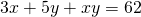 Rendered by QuickLaTeX.com 3x + 5y + xy = 62