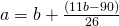 a = b + \frac{(11b-90)}{26}