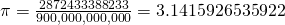 \pi = \frac{2872433388233}{900,000,000,000} = 3.1415926535922