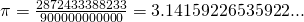\pi = \frac{2872433388233}{900000000000} = 3.14159226535922...