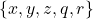 \{x, y, z, q, r\}